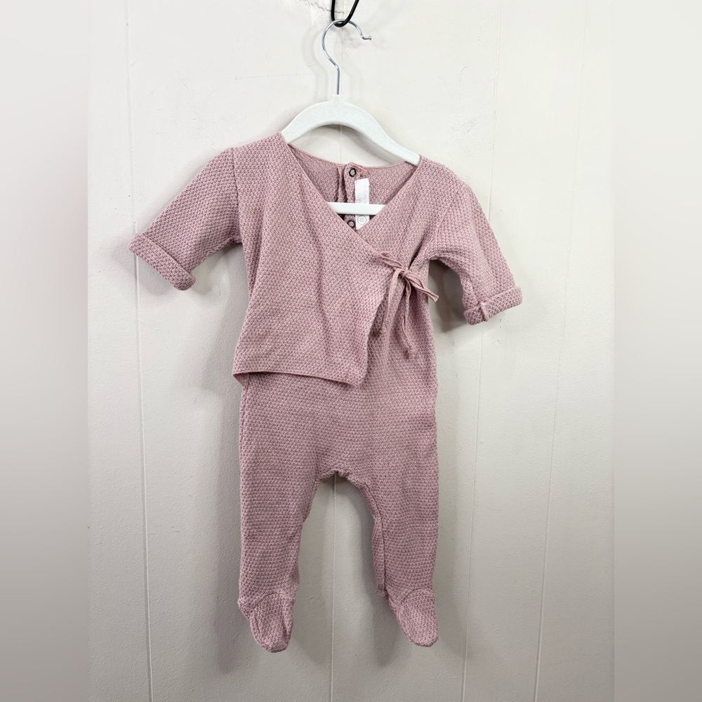 Latte baby and child blush pink knit romper outfit size 6m cotton girl